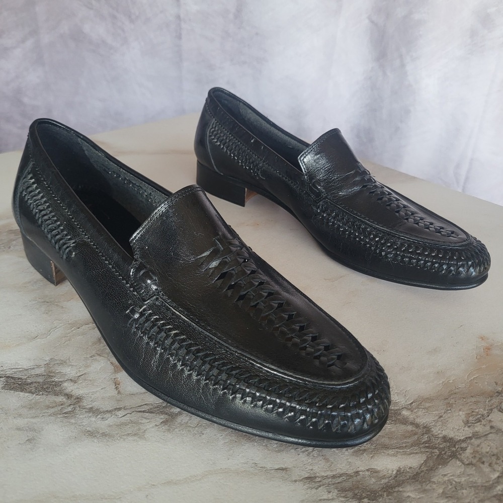 Florsheim ITALY Woven Basket Weave Leather Loafers Black Men's Size 11.5 M